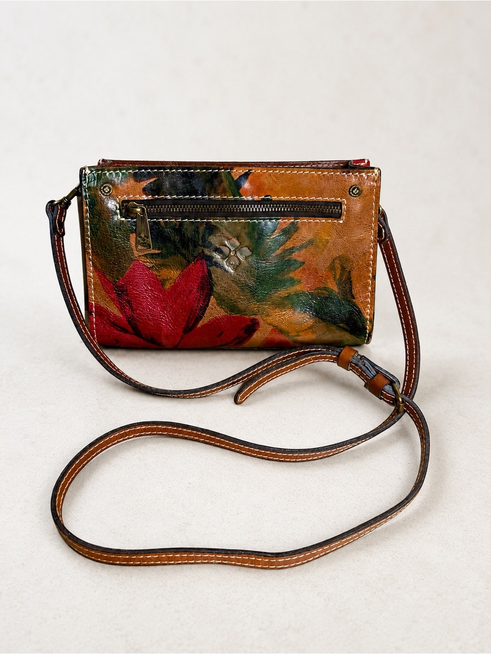 Patricia Nash Spring Multi Floral Leather Organizer Crossbody Bag EUC